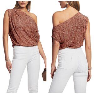 Retrofete Myles Bronze Sequin One Shoulder Top NWT Large Party Glam